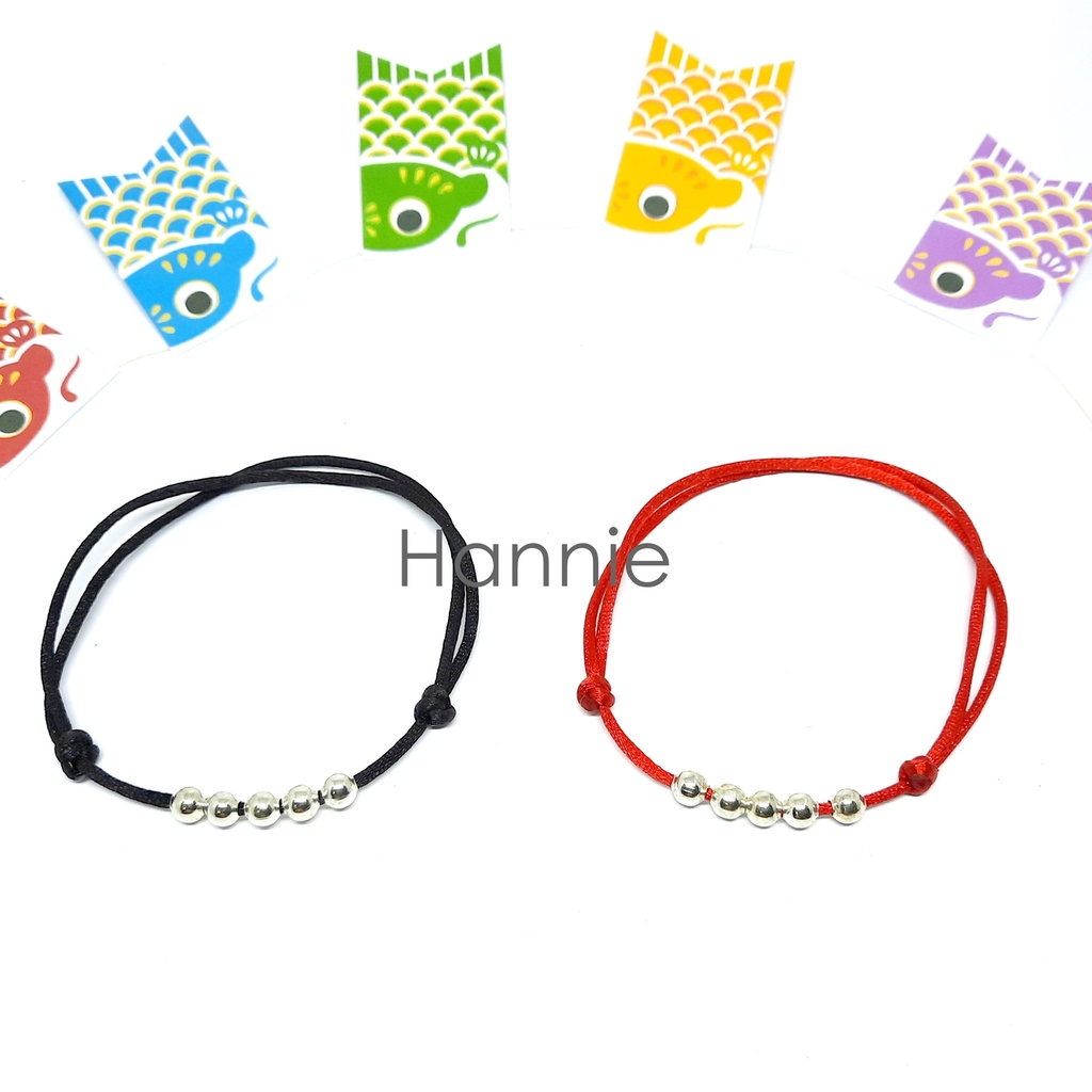 (Đỏ/Đen) Vòng tay dây đỏ đen 1.5mm hạt bi màu vàng may mắn - Dây đeo tay nam nữ đơn giản handmade