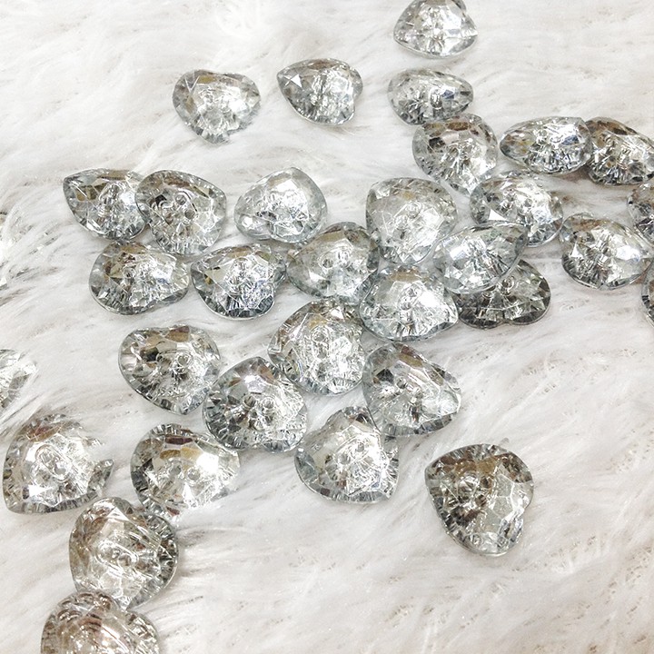 Cúc áo trái tim nút khuy ánh bạc pha lê size 1.5CM lấp lánh siêu đẹp