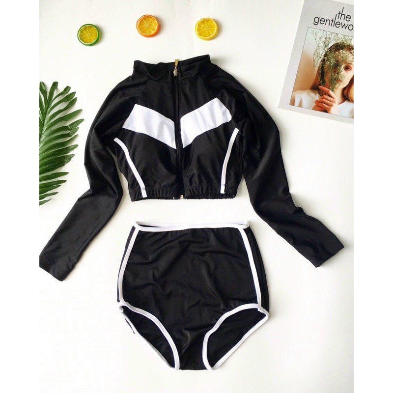 Bikini tay dài khoá kéo 2 màu kín đáo kèm ảnh thật