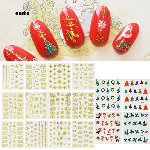 [Hàng mới về] Bộ 12 tờ hình dán móng tay họa tiết Giáng sinh 3D nghệ thuật