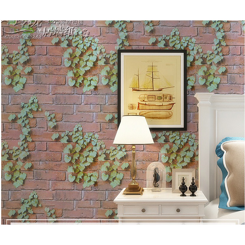1 mét Decal giấy dán tường gạch dây leo xám khổ rộng 45cm có keo sẵn