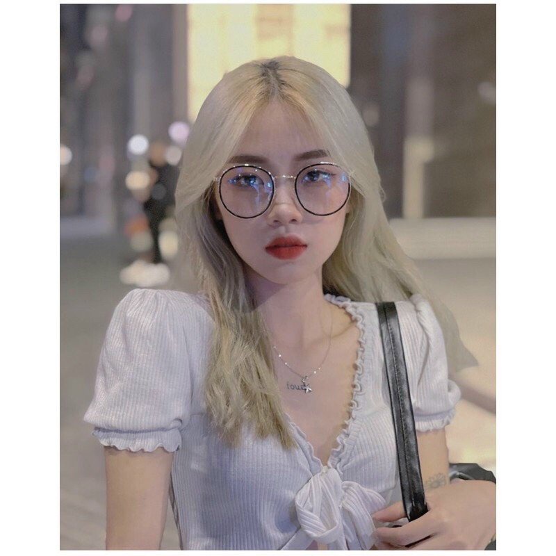 Kính cận thời trang nam nữ mắt tròn kiểu dáng thời trang ulzzang Hàn Quốc, gọng cận kim loại thay được tròng cận 073