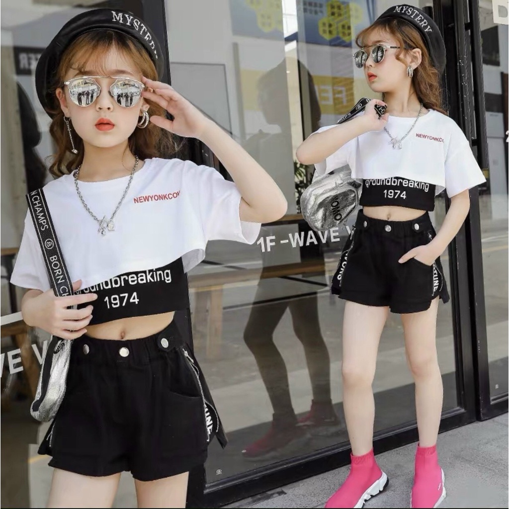 Áo croptop cho bé gái cá tính, 2 chi tiết ngắn ôm ba lỗ bên trong, ngoài croptop rộng thun cotton mềm cho bé 6- 15 tuổi