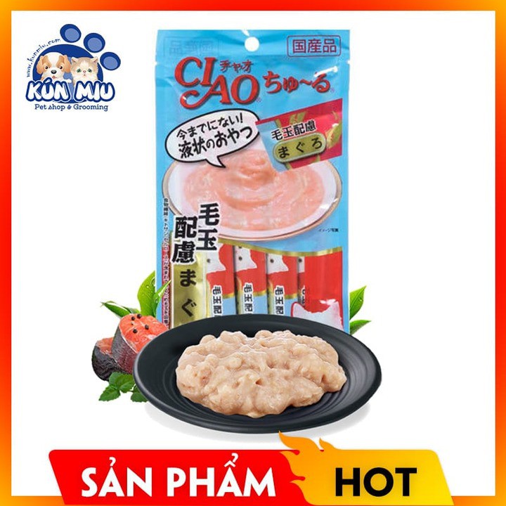 Súp dinh dưỡng, súp thưởng cho mèo Inaba Ciao Churu gói 4 tuýp Vị Cá ngừ giúp giảm búi lông SC101 (giao hàng siêu nhanh)