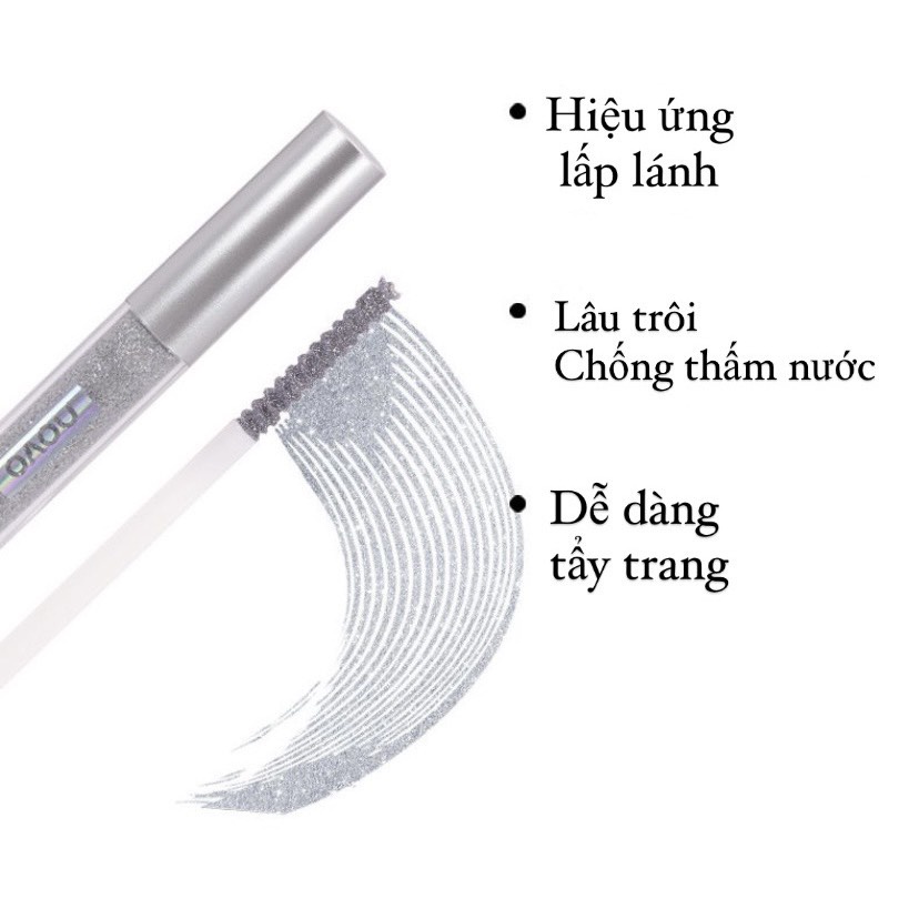 Nhũ mascara Novo lấp lánh, không lem không trôi, chống thấm nước, tạo hiệu ứng đôi mi long lanh, thu hút mọi ánh nhìn