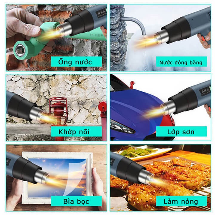 Máy khò hơi nóng 2000W HOT AIR GUN, khò nhiệt màng co bọc giỏ quà, dán decal, đóng seal điện thoại