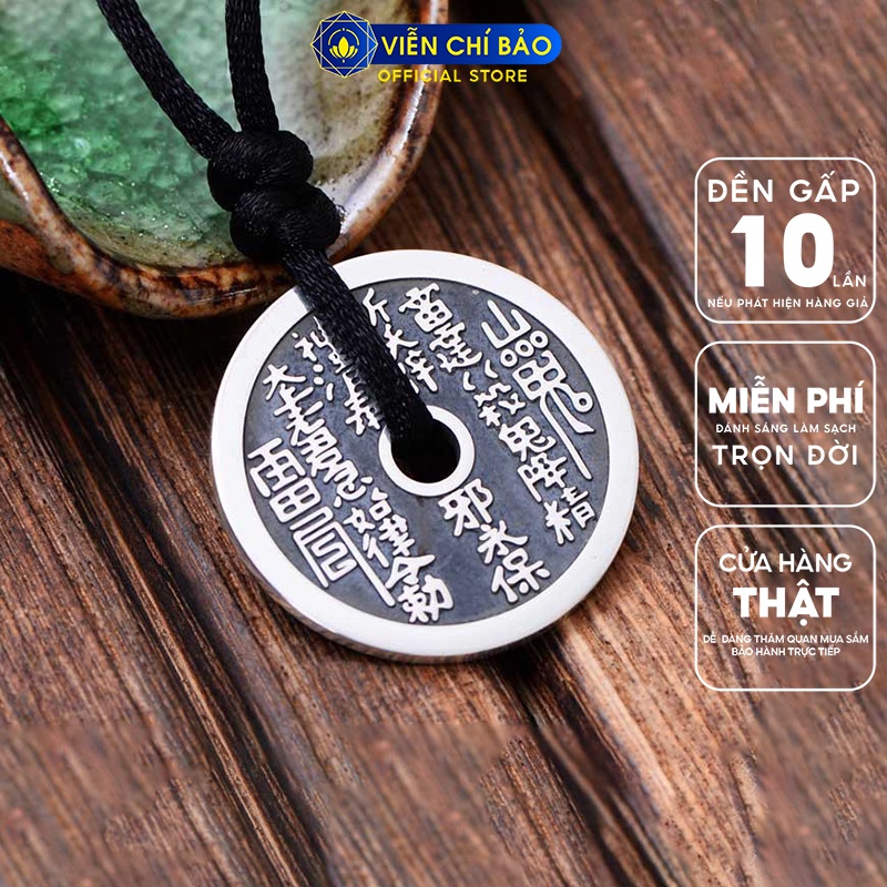 Dây chuyền bạc nam Thần chú Sơn quỷ Bát quái hộ thân chất liệu bạc Thái dây vải thương hiệu Viễn Chí Bảo M100315
