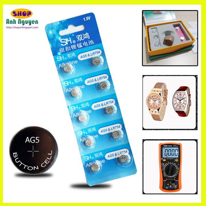 VỈ 10 viên Pin đồng hồ tai nghe trợ thính mã AG5 LR754 - P0001