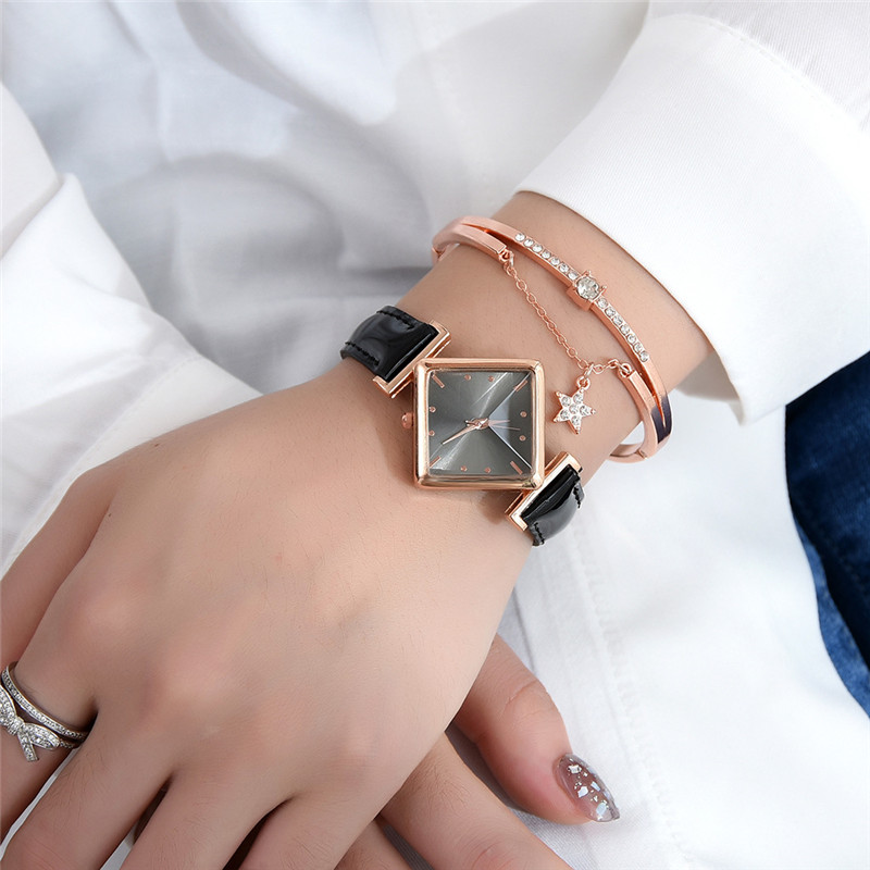 ZOLFA Fashion Square Ladies Leather Bracelet Watches Classic Black Elegant Womens Quartz Wristwatch Đồng hồ nữ