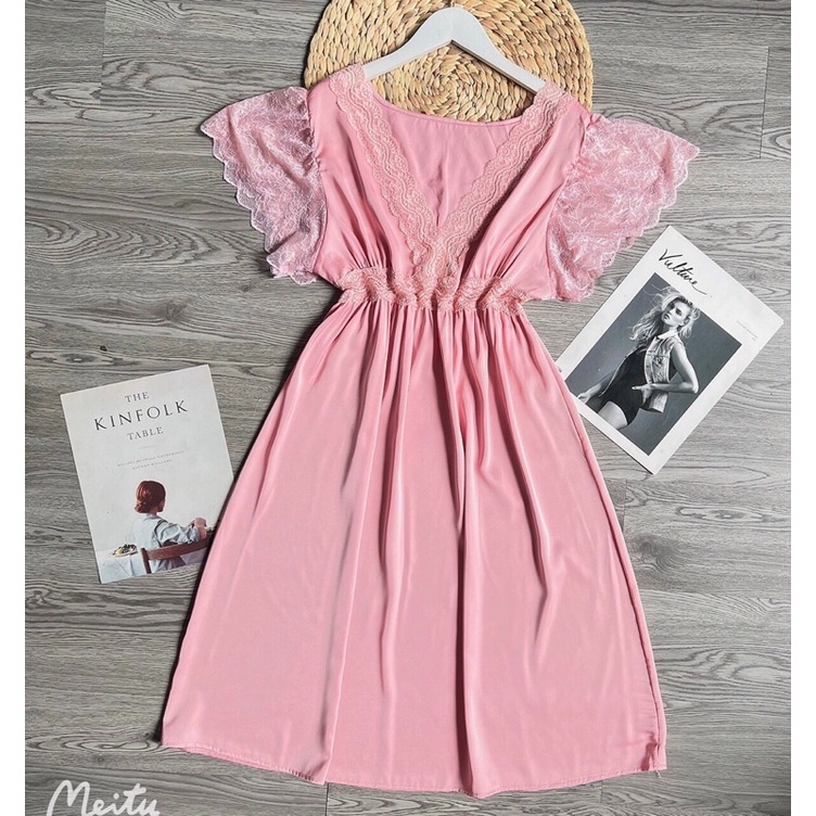 Đầm ngủ cánh tiên sexy lụa Latin Chất Siêu Mát Dáng Siêu Xinh &lt; 65kg màu hồng