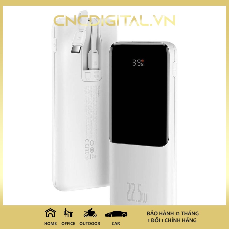 Pin sạc dự phòng Baseus Elf Digital Display 10000mAh sạc nhanh 22.5W nhỏ gọn tích hợp cáp sạc Type-C và Lightning