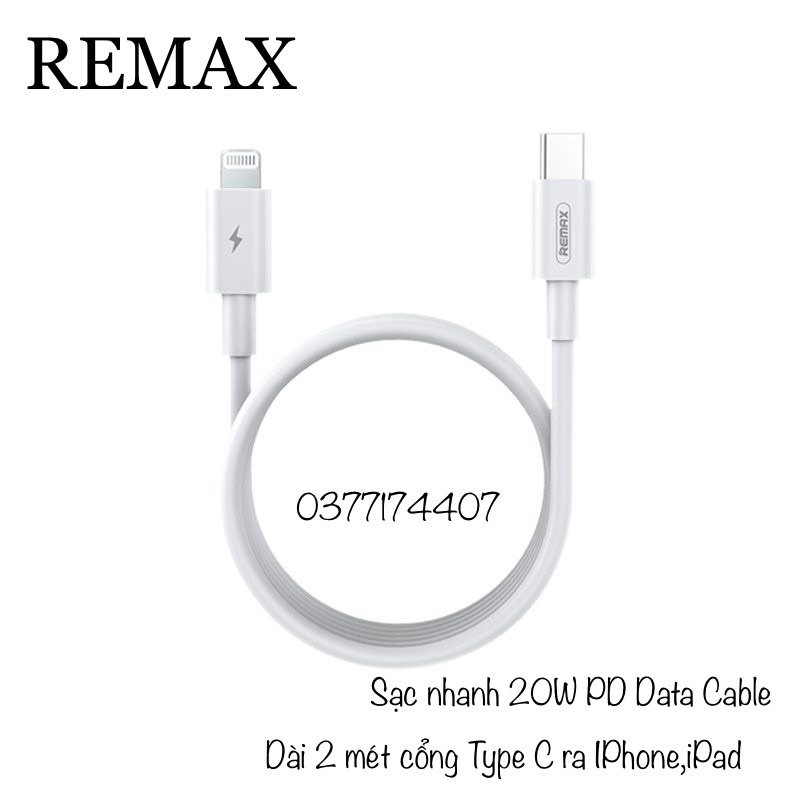 Cáp sạc nhanh Remax PD 20W cổng Type C To Mã RC-183i dài 2 mét siêu bền