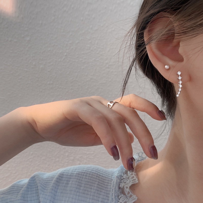 Bông Tai Mạ Bạc Hình Ngôi Sao Đính Đá Lấp Lánh