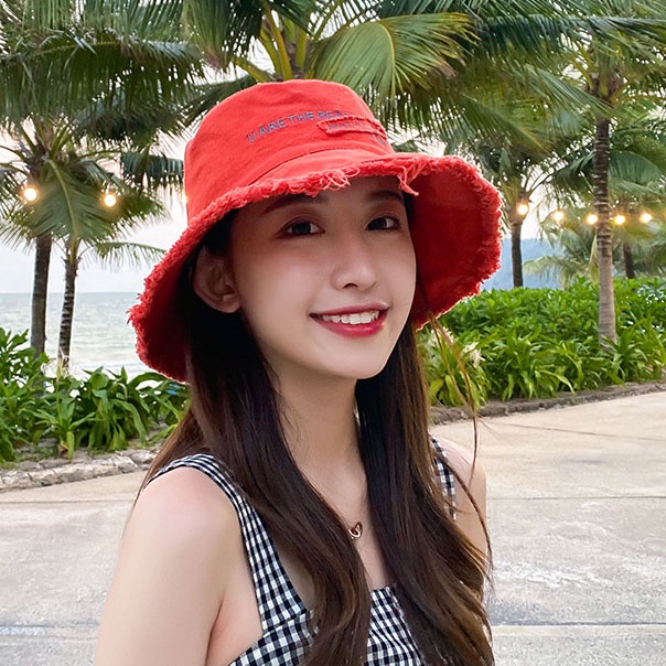 Nón Vành Chống Nắng Viền Tua Rua Phối Chữ Kiểu Hàn
