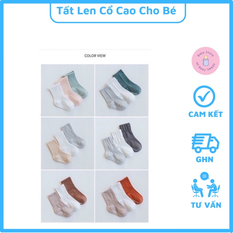 Tất Cho Bé, Set 3 Đôi Tất Len Cổ Cao Hàn Quốc Cho Bé 0 - 3 Tuổi