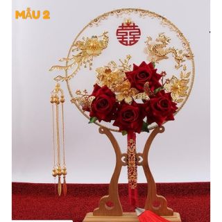 Quạt cổ trang đính hoa cài, hoa, phượng