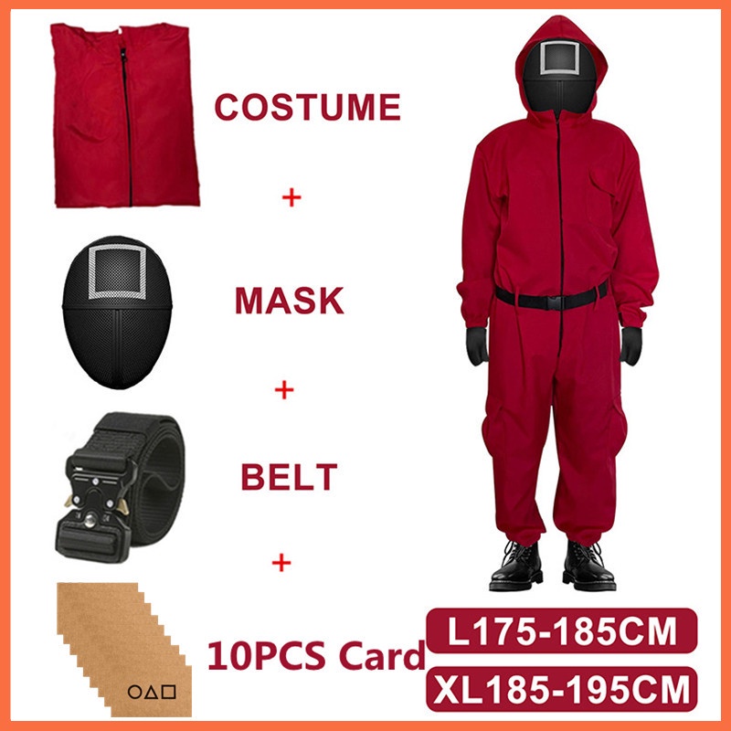 Truyền hình Hàn Quốc Trò chơi Câu mực Trò chơi Cosplay Trang phục Bộ đồ liền quần áo liền quần màu đỏ Dây thắt lưng Halloween Party Mặt nạ Mặt nạ Đóng vai Bộ quần áo