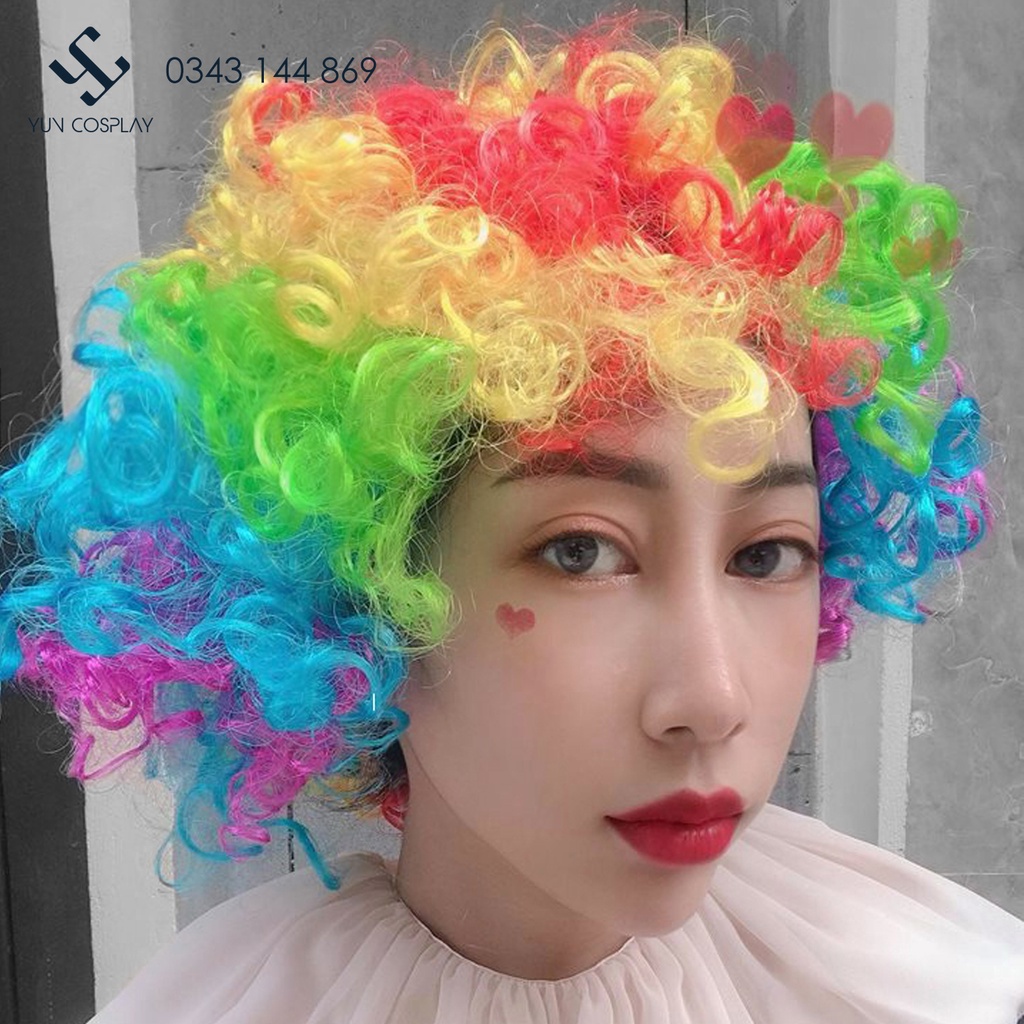 Tóc giả xù màu sắc hóa trang chú hề