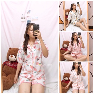 Đồ bộ pijama lụa mango hình hoạ tiết dể thương tay lỡ