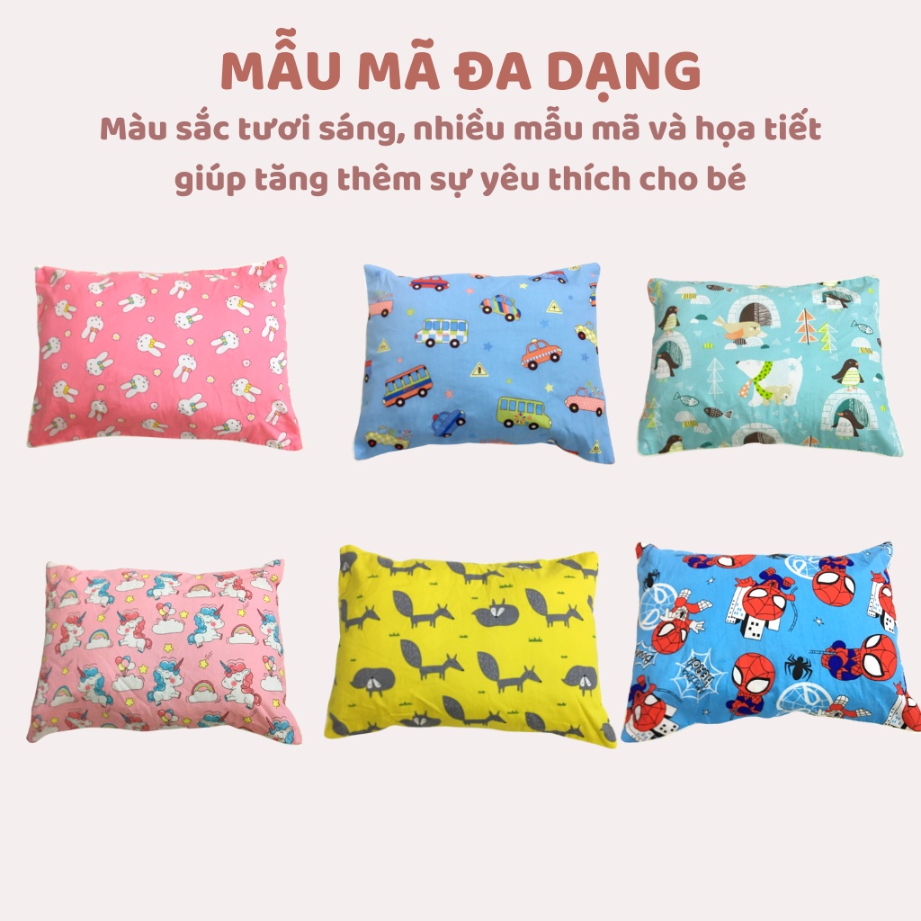 Vỏ gối cho bé cao cấp nhiều màu - 100% chất liệu cotton mịn màng thoáng mát thấm hút mồ hôi