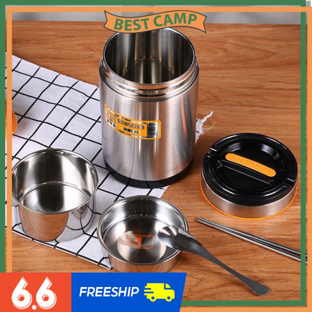 Cặp Lồng Cơm Giữ Nhiệt Inox 304 3 ngăn 2 Lớp Chống Tràn Đổ Giữ Nhiệt Trên 6h