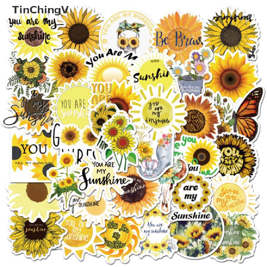 Bộ 50 Miếng Dán Trang Trí Laptop / Ván Trượt / Ván Trượt / Hành Lý Hình Hoa Hướng Dương you are my sunshine