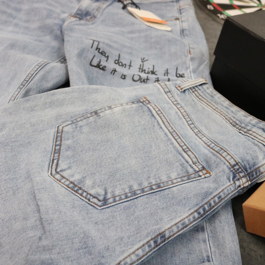 Quần bò Slimfit Blue - Xanh cho nam kết hợp rách gối | BigBuy360 - bigbuy360.vn
