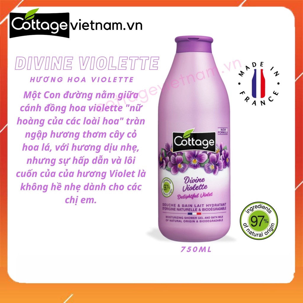 Sữa tắm Cottage của Pháp 750ml, hương hoa Violet