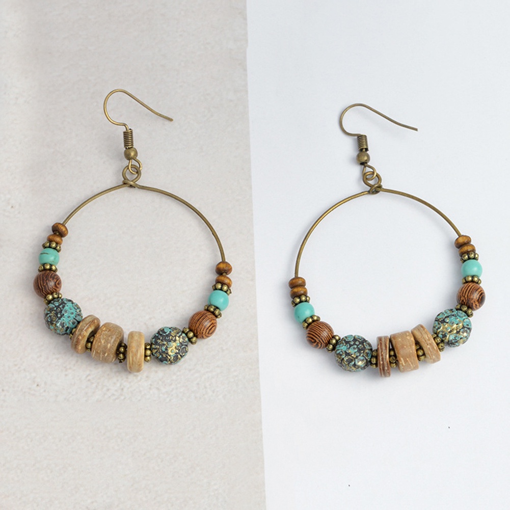 Bông tai móc hình tròn đính hạt kiểu bohemian dễ thương cho nữ