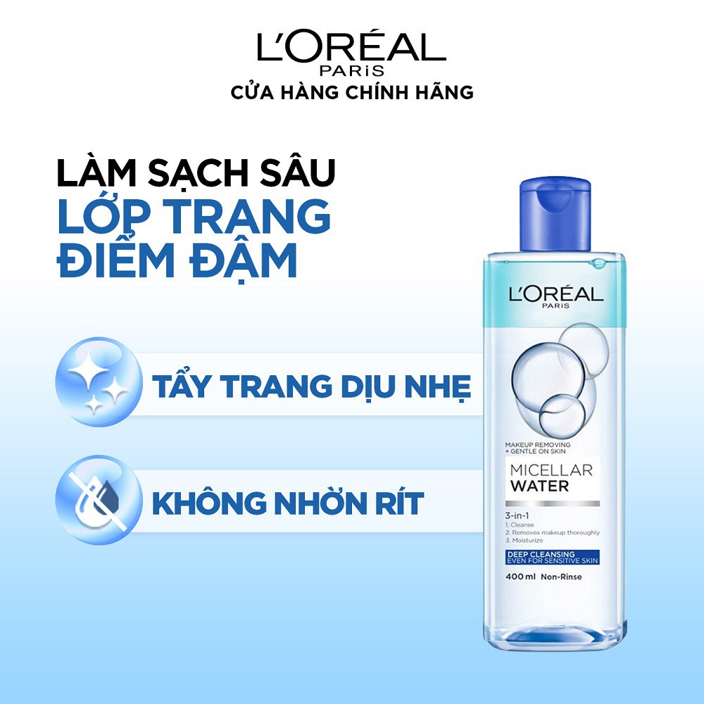 Bộ 2 nuớc tẩy trang đa năng 3-in-1 L'Oreal Paris Micellar Water 400ml x 2