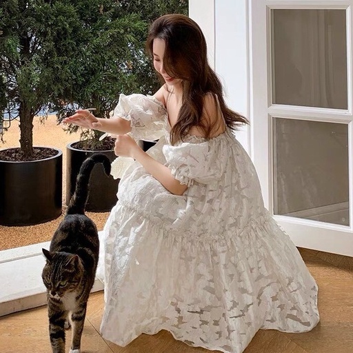 Đầm BabyDoll Chất Vải Lưới Mây Phối Tay Bồng | BigBuy360 - bigbuy360.vn