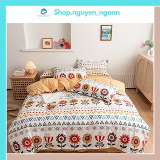 Bộ chăn ga gối Cotton Poly NN Bedding chăn ga điểm họa tiết thổ cẩm kèm hoa lá mang phong cách cực đẹp