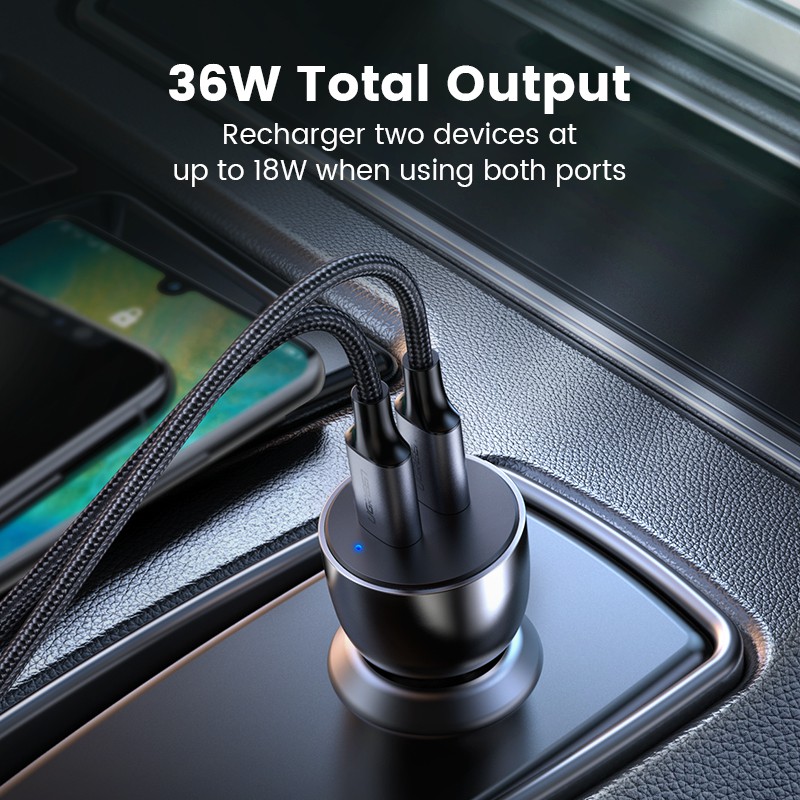 Cốc sạc nhanh Ugreen 4.0 3.0 QC PD USB từ nhôm chuyên dụng cho xe hơi