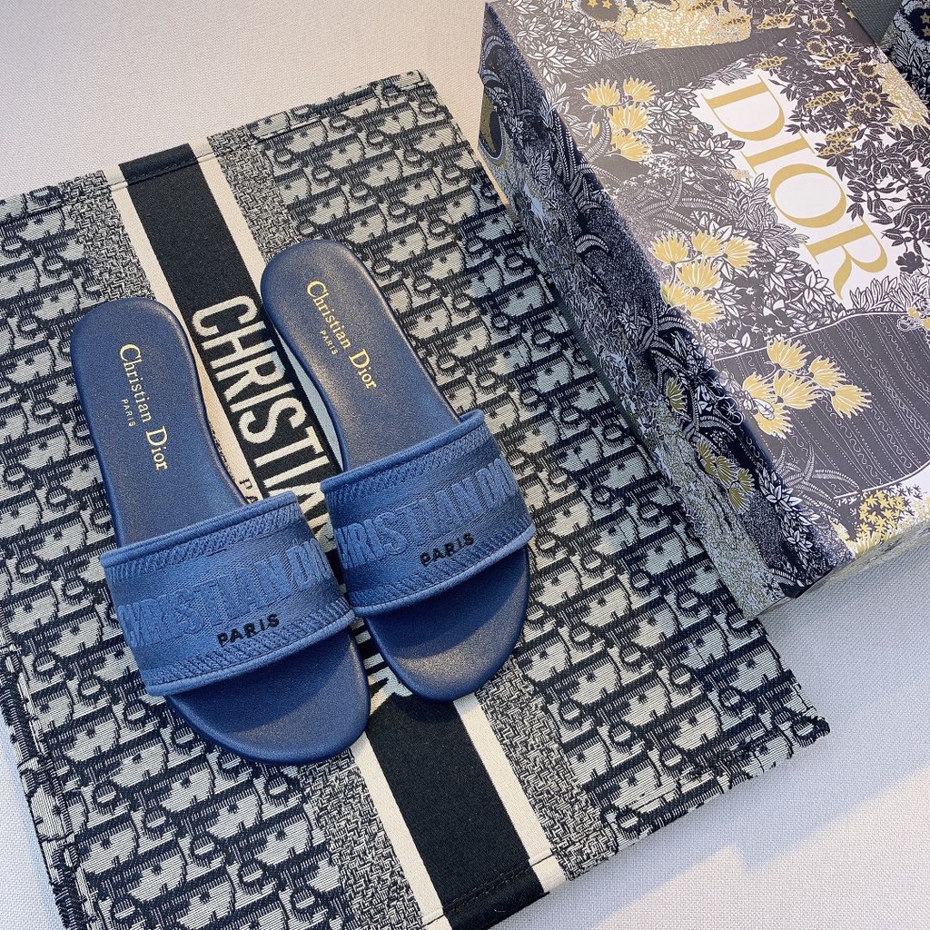 No Box - Dép Cotton Họa Tiết Thêu DWAY Màu Xanh Dương Ngôi Sao Nam Cực Cho Nữ