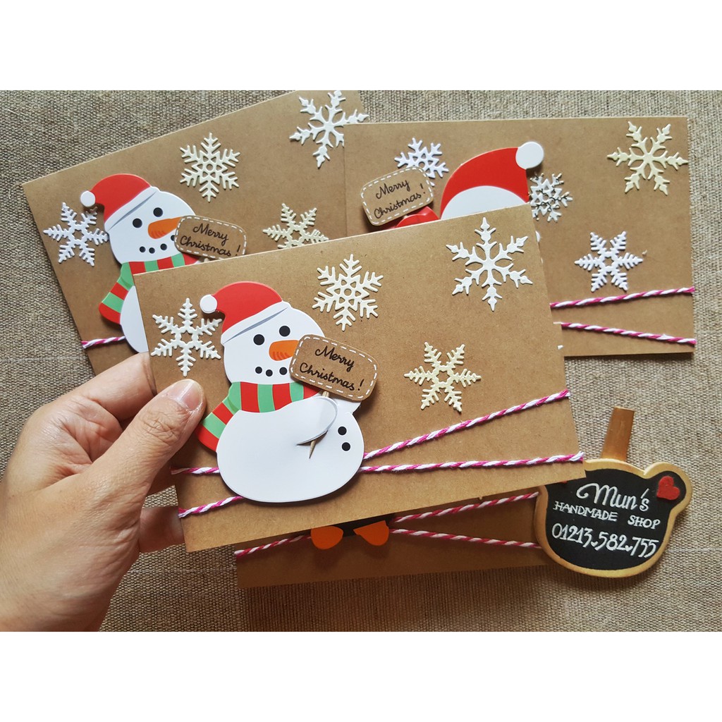 [6 MẪU] Thiệp Giáng Sinh handmade giấy Kraft - cánh cụt, người tuyết, ông già Noel