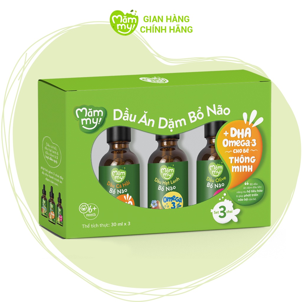 Combo 2 set 3 chai dầu cho bé ăn dặm bổ não Mămmy 30ml, dầu olive, dầu cá hồi, dầu hạt lanh
