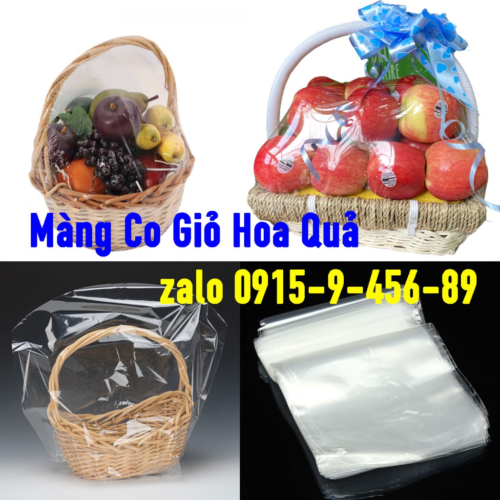 20 Túi Màng Co Bọc Giỏ Quà ,Giỏ Hoa Quả ,Màng Co Khay Gỗ,Khay Hoa Quả Hàng Loại 1 ,Trong,Sáng,Bóng Đủ Size