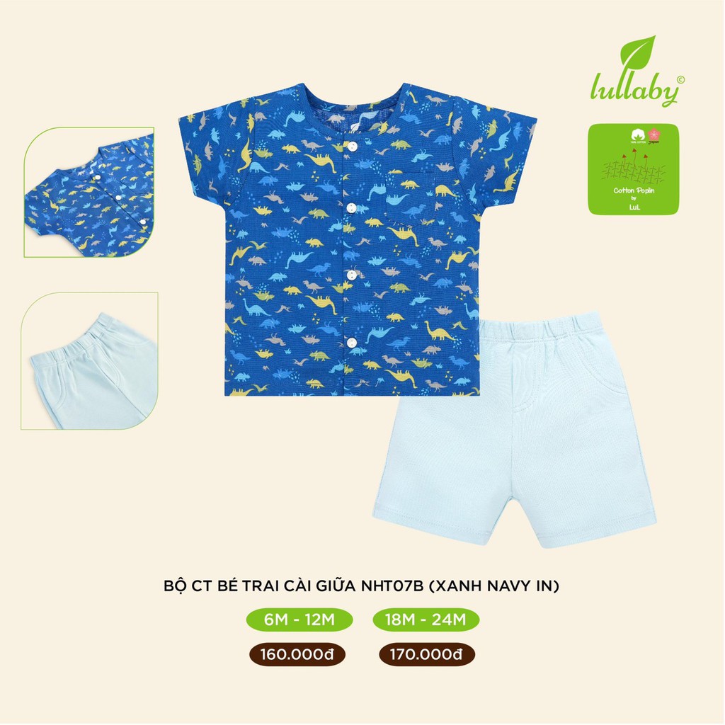 Bộ cộc tay họa tiết bé trai Poplin Cotton mới nhất LULLABY NHT05B