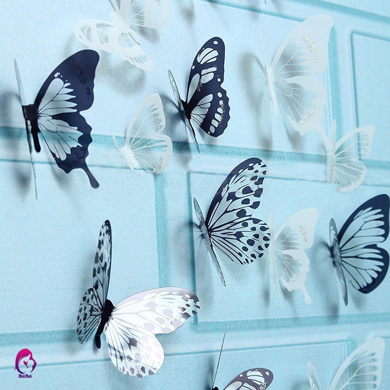 ♦♦ 18Pcs 3D Black And White Butterfly Sticker Art Wall Decal Home Decoration Room Decor