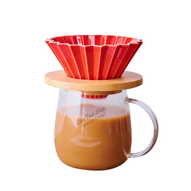 Phễu lọc cà phê v60 gốm sứ pha cafe pour over drip brew nhiều màu phong cách origami