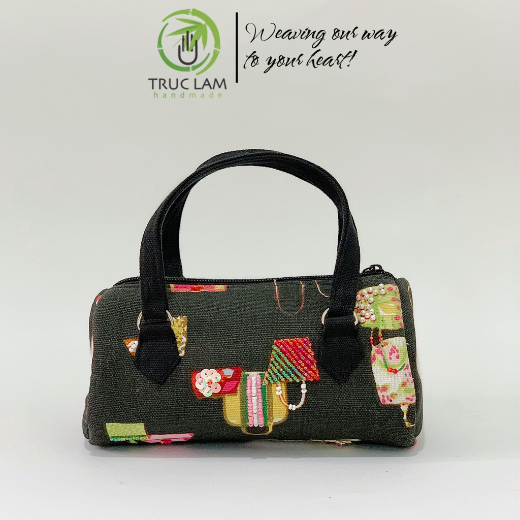 Túi Trống Xách Tay Đựng Mĩ Phẩm Đính Cườm Thủ Công - Trúc Lâm Handmade