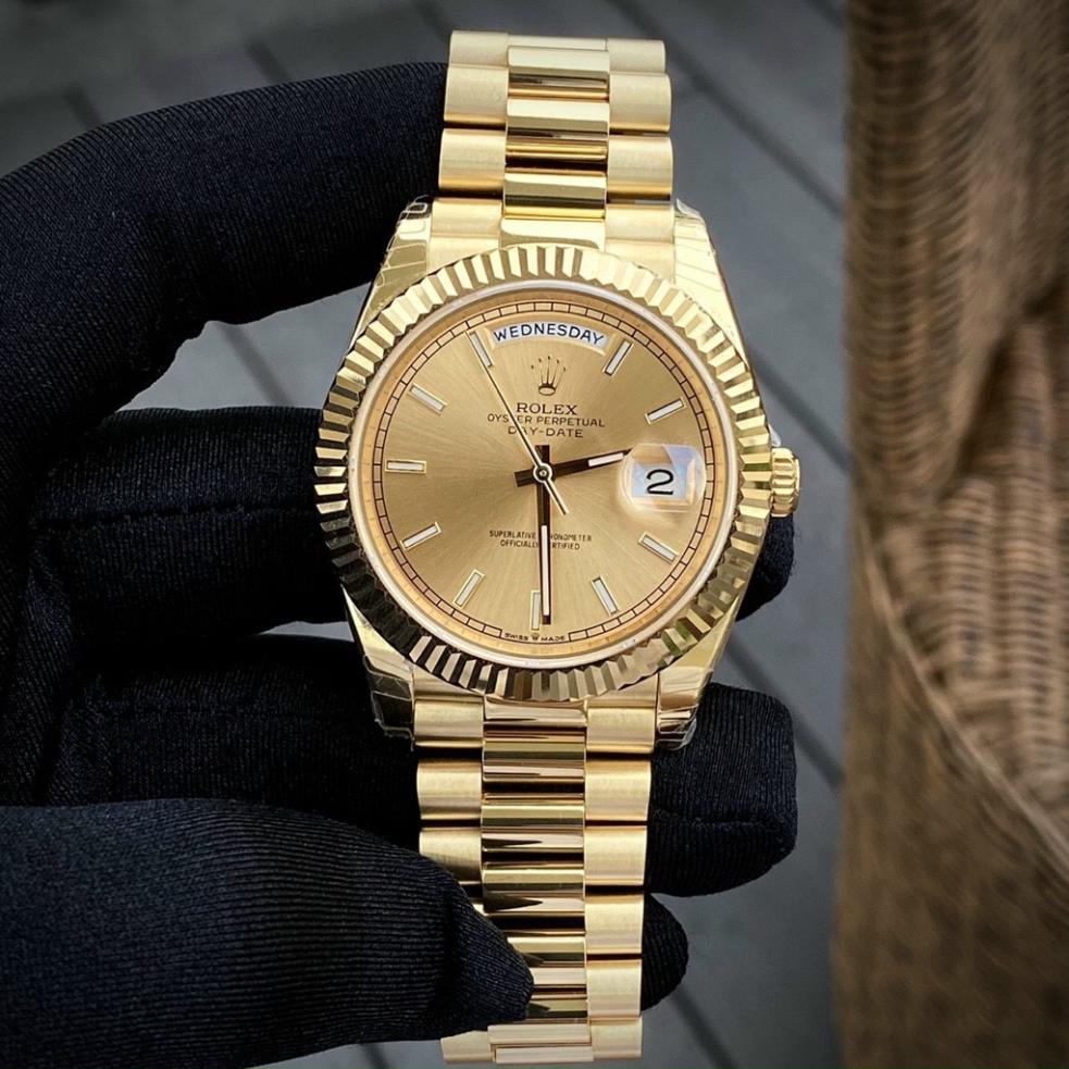 Đồng hồ nam Rolex Day-Date Gold 40mm máy ETA Calibre 3235 28800mph, khung thép oystersteel 904l mạ vàng 18k