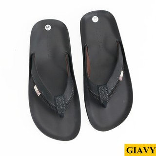 Dép nam quai kẹp GIAVY-Dép quai da phối dù đế cao su truyền thống L502 màu đen