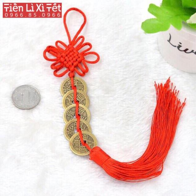 Chuỗi đồng tiền xu Ngũ Đế phong thủy chiêu tài rước lộc may mắn (xâu 5 xu)