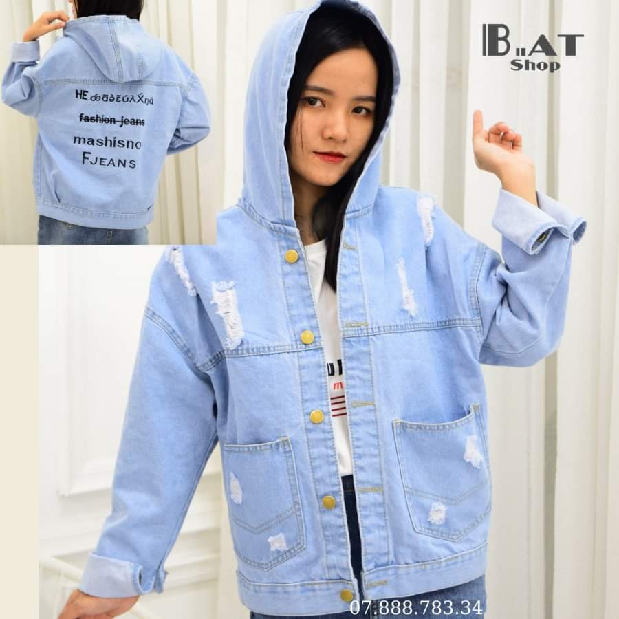 Áo Rin Nữ Cao Cấp Kiểu Dáng Ngắn Áo Denim Có Nón Trơn Xịn Mịn Phong Cách Trẻ Mã JL44N