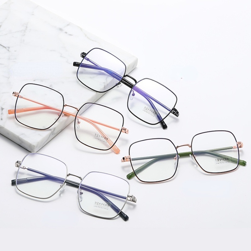 (KIQI-FASHION) COD Mắt Kính Gọng Lớn Bằng Nhựa resin Khung Kim Loại Chống Ánh Sáng Xanh Từ 0.5 Đến -4.00 Độ