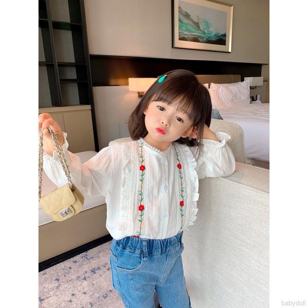 Áo Sơ Mi Tay Dài Thêu Hoa Thời Trang Cho Bé Gái 1-7 Tuổi