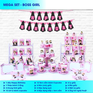 (Bé Gái) Trọn Bộ Phụ Kiện Trang Trí Để Bàn Tiệc Sinh Nhật, Thôi Nôi Cho Bé 12 Món ABSHOP COM VN