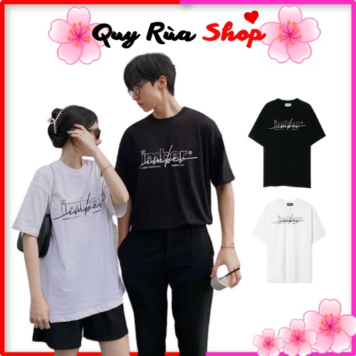 Áo thun nam nữ tay lỡ, áo phông form rộng unisex dành cho các cặp couple, áo DOUBLE IMBER TEE/BLACK vải Cotton cao cấp