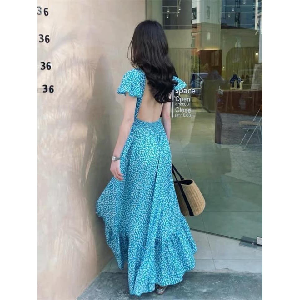 Váy maxi hoa nhí hở lưng 2 màu chất đẹp ZuLyShop | BigBuy360 - bigbuy360.vn